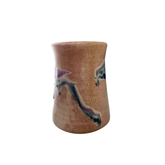 Hand thrown Studio Pottery Drip Paint Earthernware Mug Large Thumb Clay Neutral - Picture 2 of 7
